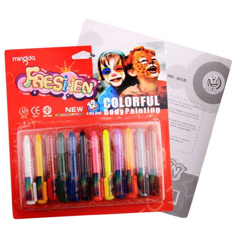 12 Colors for Halloweens Non-toxic Washable Body Painting Face Crayon as shown