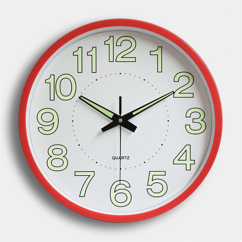 12 Inch  30cm Luminous Wall Clock Silent Quartz Clock For  Bedroom Living Room red