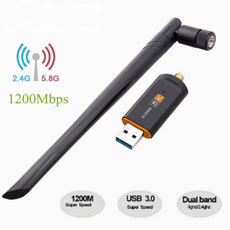 1200Mbps Dual Band USB WiFi Adapter - 2.4GHz/5GHz With Antenna For PC & Mac