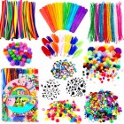 1200pcs Arts Crafts Supplies Set For Kids DIY Pipe Cleaners Craft Sticks Pom Poms Wiggle Eyes Arts Set For Classroom Home Project 1200pcs