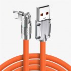 120w 6A Fast Charging Cable Type C 180 Level Swivel Bend Head Cable Phone Charger Usb C Date Cable With Led Light Orange 1.5 meters