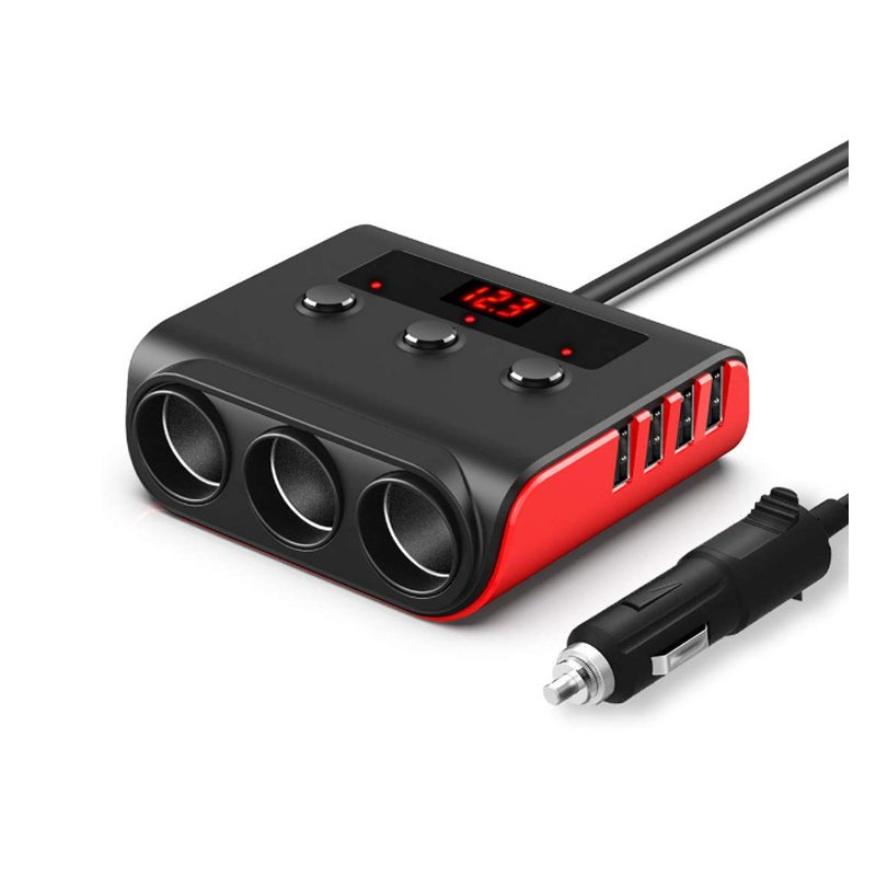 120w Car Cigarette Lighter Adapter Quick Charge 3.0 12v/24v 3 Outlet Power Splitter Dc Outlet With 8.5a 4 Usb Ports black red