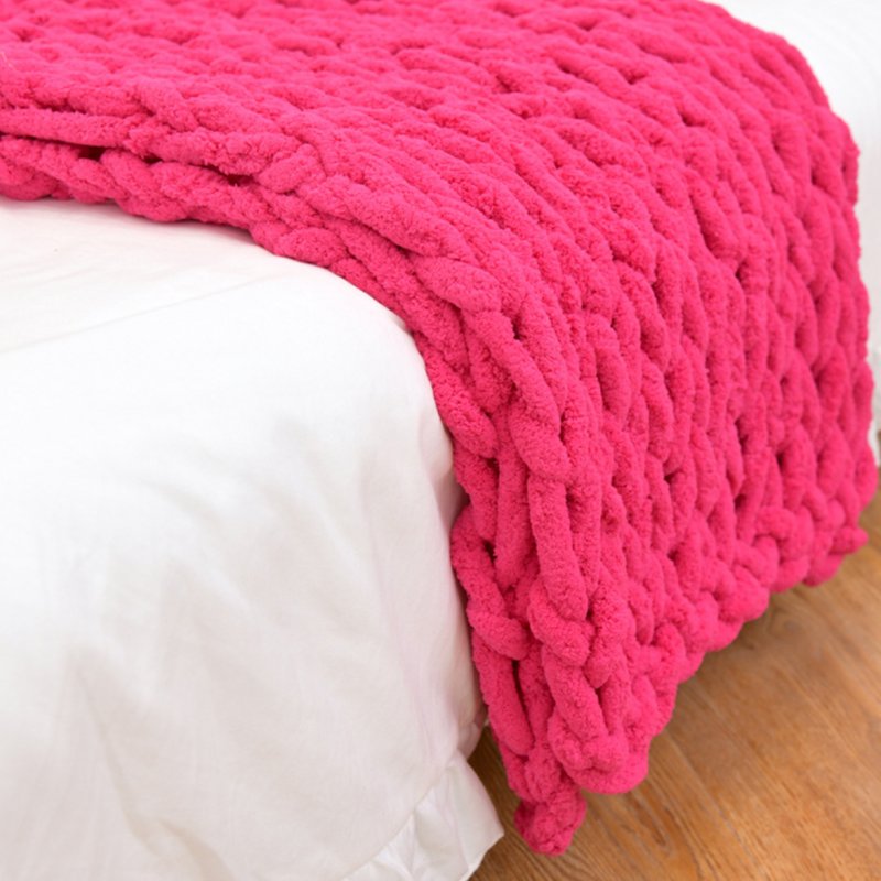 120x150cm Throw Blanket Super Soft Cozy Warm Thickened Braid Knit Blanket  rose Red_120X150CM