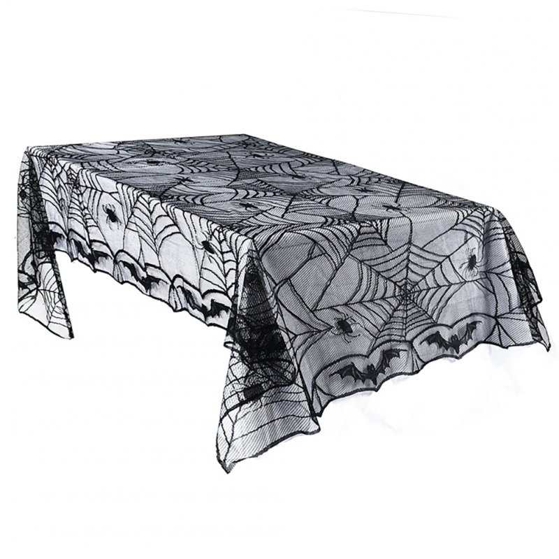 122X246CM Rectangular Polyester Lace Tablecloth Spider Web for Halloween, Dinner Parties and Scary Movie Nights  black_SIZE W: 48in (122cm) L: 96.8in (246cm)