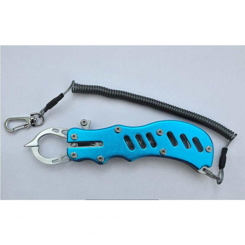 12CM Metal Fish Lip Grip Fishing Gripper Steel Spinning Plier Clip Catcher Holder 304 stainless steel fish control_Blue + wire missed rope + black hard box