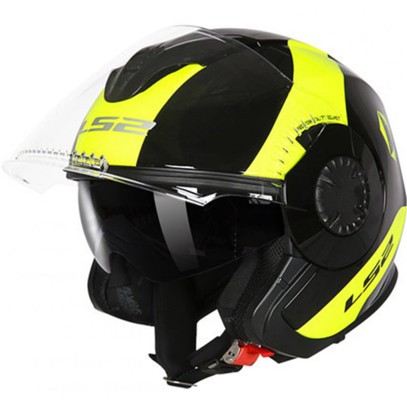 LS2 OF570 Helmet Dual Lens Half Covered Riding Helmet for Women and Men Motorcycle Helmet Casque Black and yellow / bunting XXXL