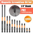 12Pcs PH2 Magnetic Screwdriver Drill Bits 1/4” Hex-Shank Strong Magnets Excellent Hardness Impact Driver Bit Set black