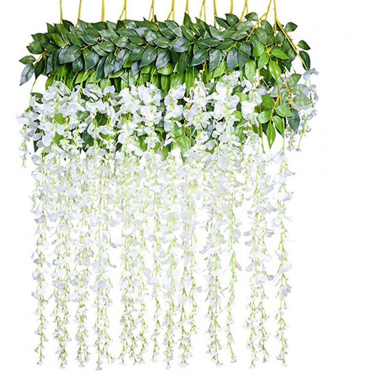 12Pcs/Set Artificial Silk Wisteria Leaf for Garden Room Wedding Decoration white