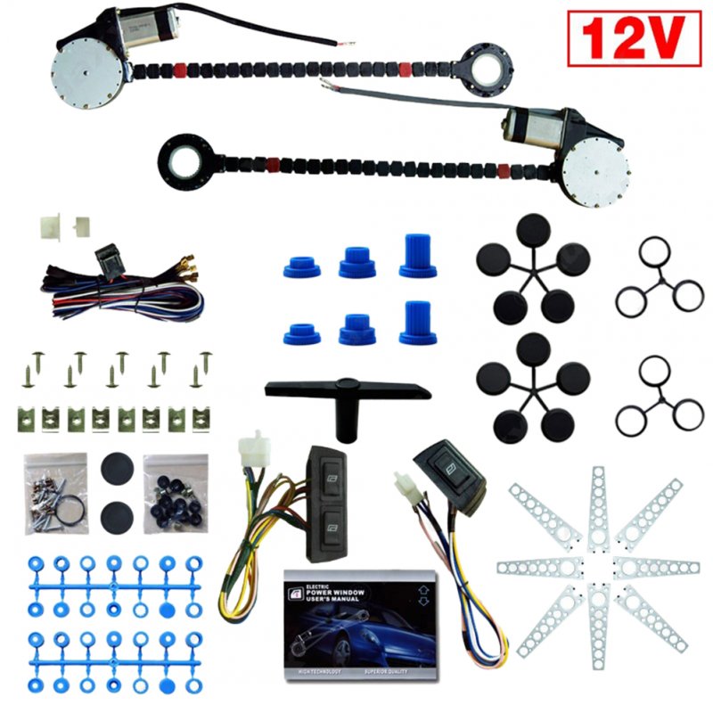 12V Car Auto Universal 2-Doors Electric Power Window Kits Switches Harness As shown