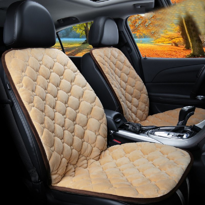 12V Heating Car Seat Cover Front Seat Cushion Plush Heater Winter Warmer Control Electric Heating Protector Pad Love beige-Two Seats