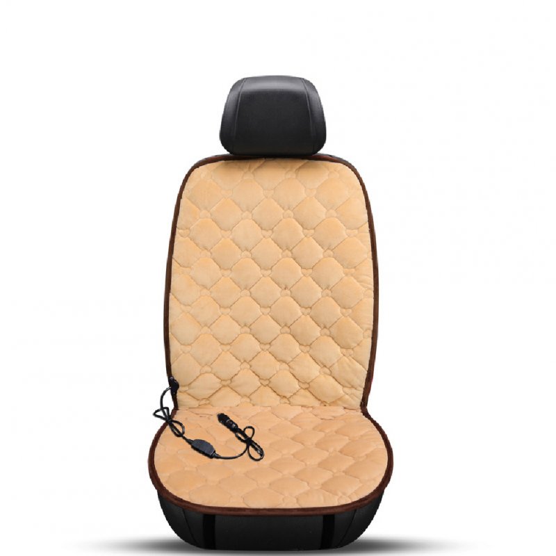 12V Heating Car Seat Cover Front Seat Cushion Plush Heater Winter Warmer Control Electric Heating Protector Pad Love beige-single seat