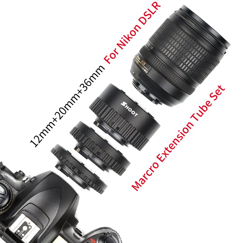 12mm 20mm 36mm Manual Focus N-AF Macro Extension Tube Set Mount for Nikon D3200 D7100 D5100 D5500 D5200 Digital SLR Camera black