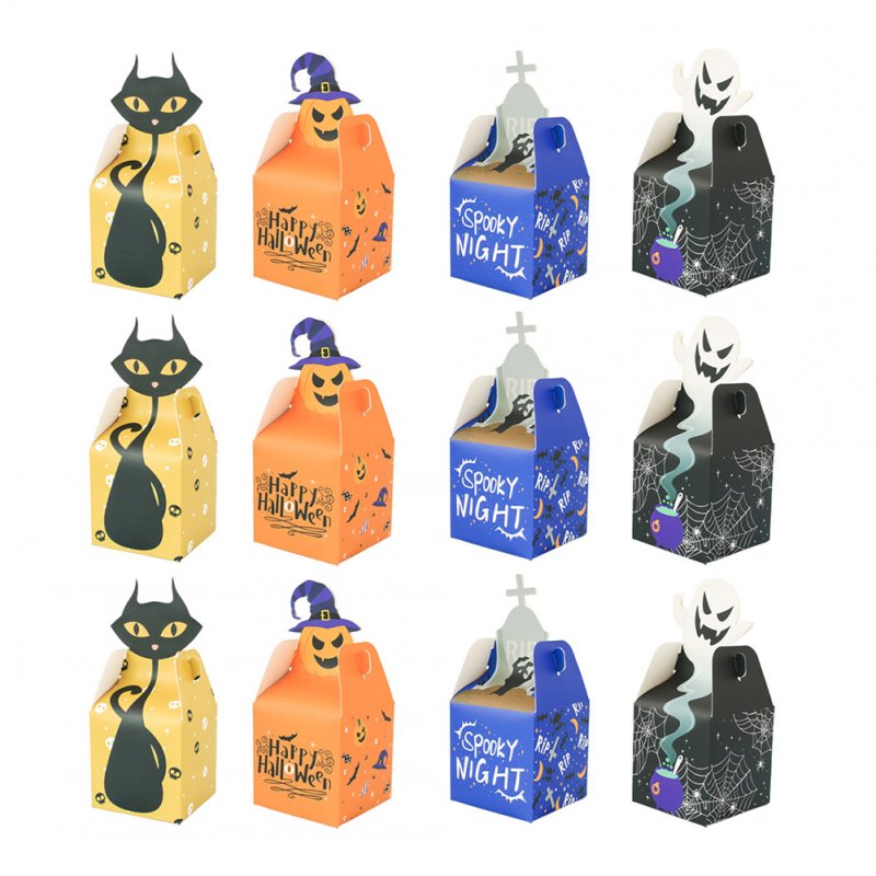 12pcs Halloween Paper Treat Boxes Trick-or-treat Gift Bags