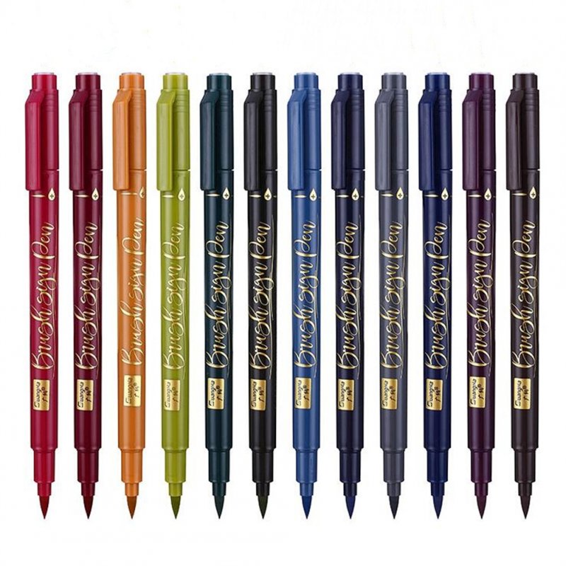 12pcs Soft Brush Pen 12-color Calligraphy Marker Pens Set