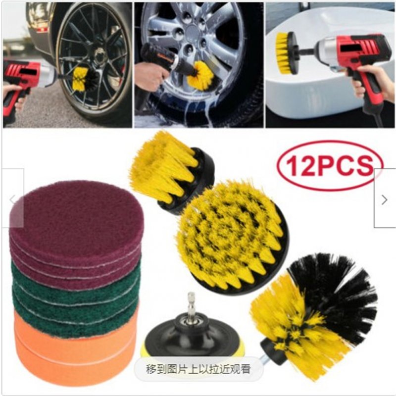 12pcs/set Power Scrubber Cleaning Kit  Drill Brush Scrubbing Pad For Carpet Tile Grout Cleaning 12pcs