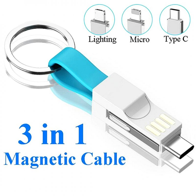 13 Cm Usb Cable 3 In 1 Type C Micro Usb Portable Charging Data Cables blue