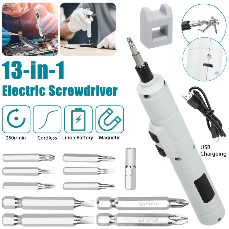 13pcs Electric Screwdriver Drill Kit Mini Cordless Rechargeable Power Tool