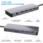 13 in 1 Alloy Double Type c Port Docking  Station Multi function High speed Data Transmission Type c Hub Dock Splitter Converter silver