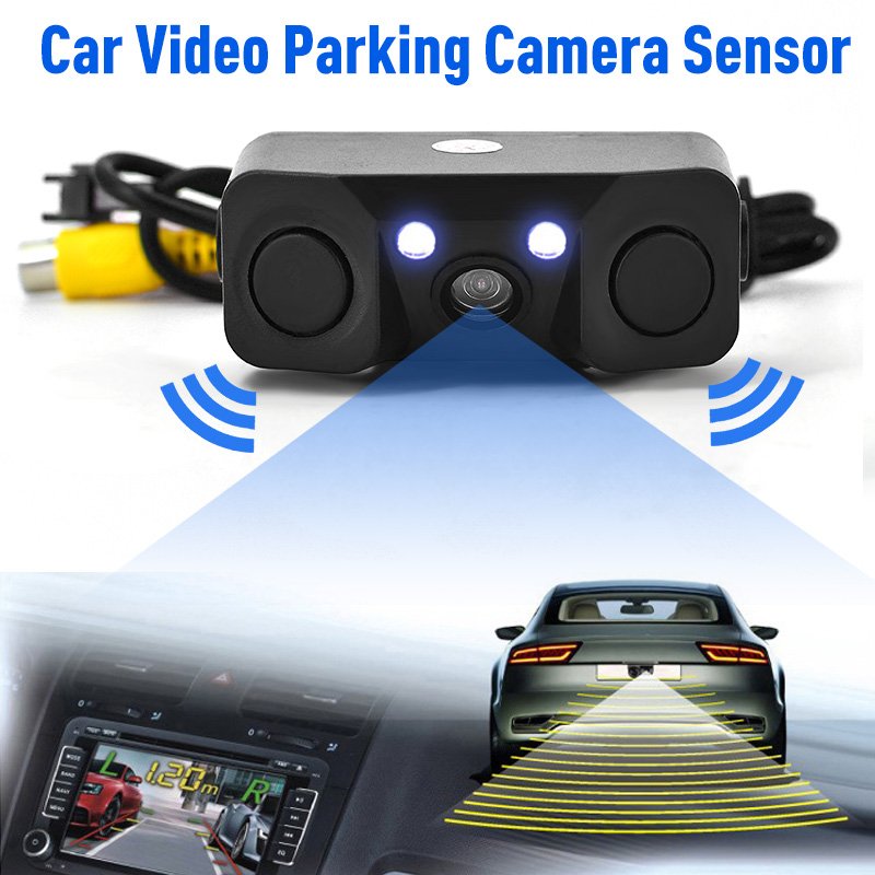 170 Degree 3 IN 1 Video Parking Sensor Car Reverse Backup Rear View Camera 