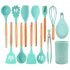 13Pcs set Silicone Kitchenware Wooden Handle Cooking Kitchen Tools with Storage Bucket As shown 13 piece set