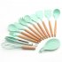 13Pcs set Silicone Kitchenware Wooden Handle Cooking Kitchen Tools with Storage Bucket As shown 13 piece set