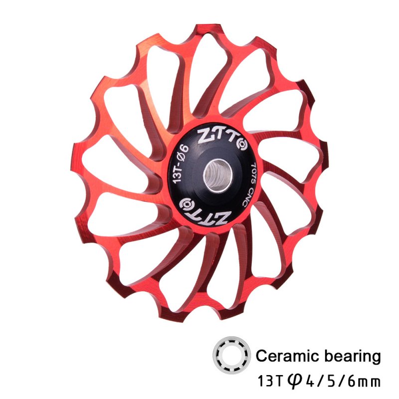 13T Mountain Bicycle Speed Regulator Aluminium Alloy Ceramic Bearing Rear Derailleur Guide Wheel Tooth Bearing Tension Wheel red