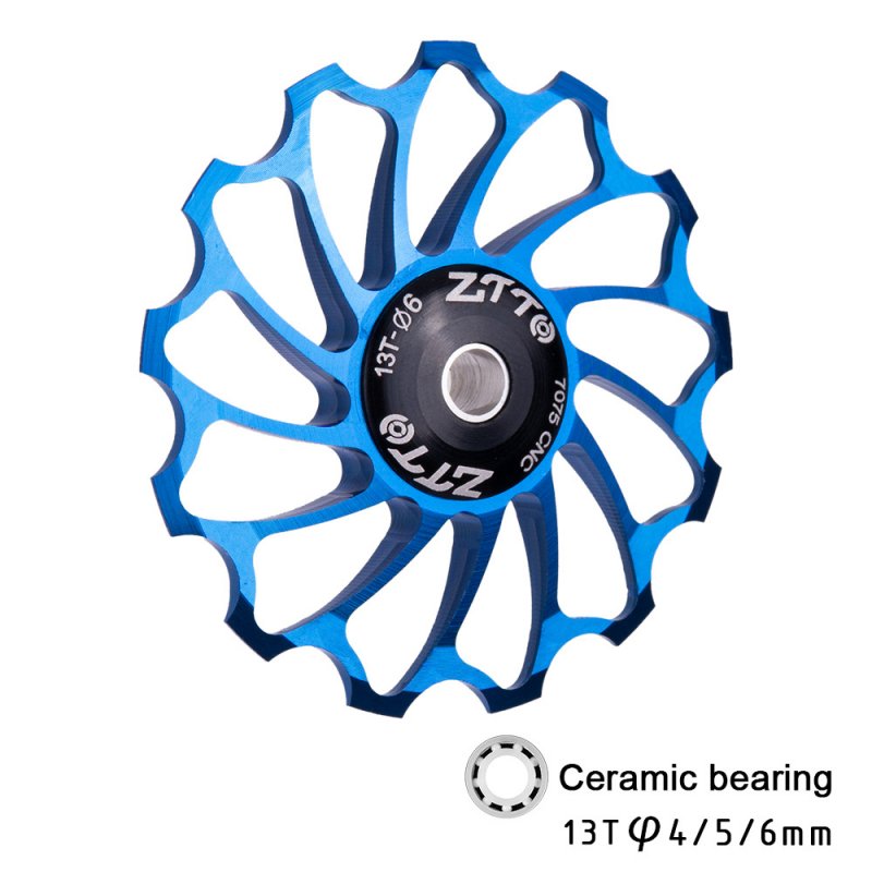 13T Mountain Bicycle Speed Regulator Aluminium Alloy Ceramic Bearing Rear Derailleur Guide Wheel Tooth Bearing Tension Wheel blue