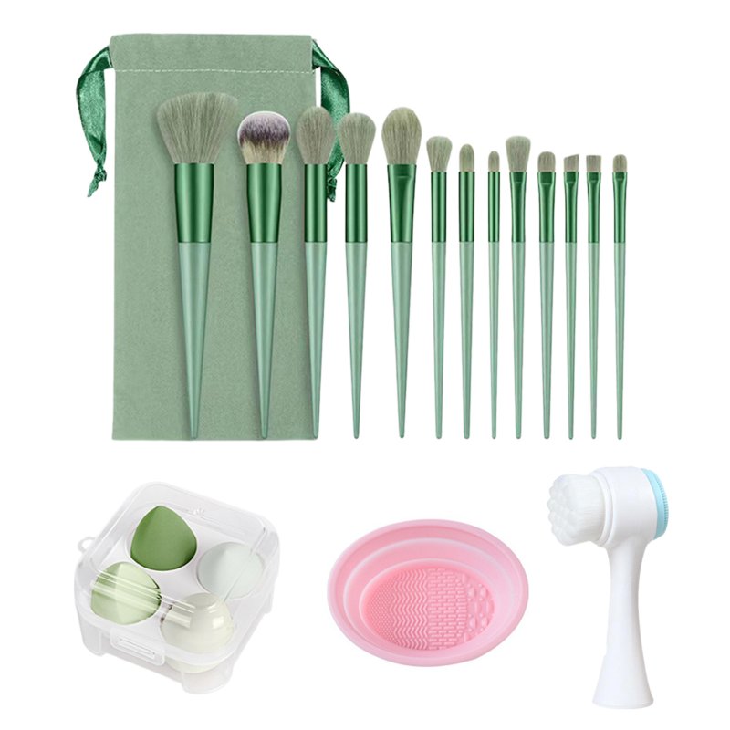 13pcs Makeup Brushes Kit With Wood Handle Foundation Eyeshadow Brush Makeup Sponge Set Beauty Tools With Storage Bag 