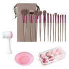 13pcs Makeup Brushes Kit With Wood Handle Foundation Eyeshadow Brush Makeup Sponge Set Beauty Tools With Storage Bag Latte+ 8Makeup Spong