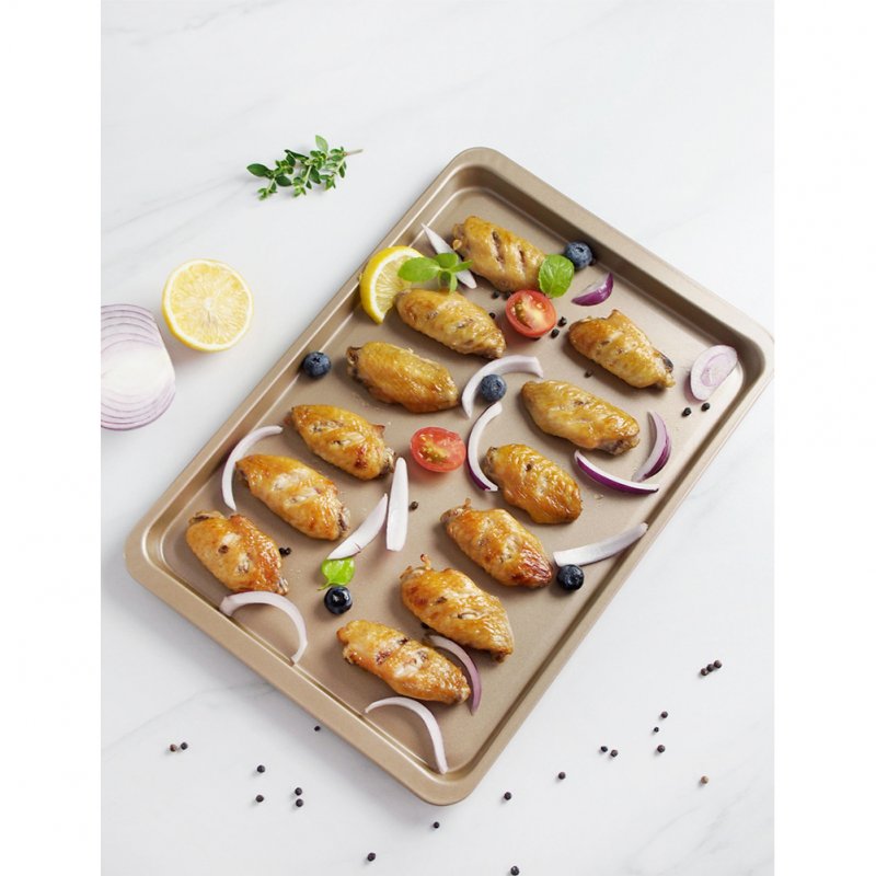14.5in Rectangular Bread Cake Baking Tray Non-stick Coating Carbon Steel Oven Shallow Plate Gold