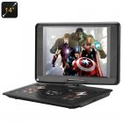 14 Inch 1024x768 Portable DVD Player with 16 9 aspect ratio HITACHI lens and a 270 Degree Swivel Rotation screen makes gaming and movies fun on the go