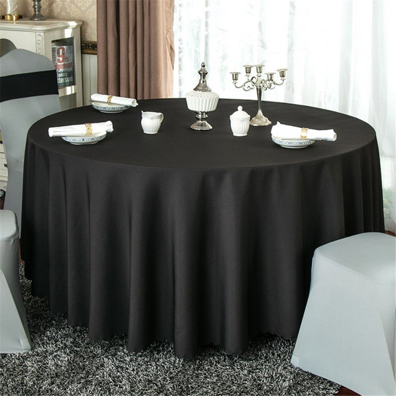 140cm Solid Table Cloth Round Satin Tablecloth Wedding Party Restaurant Home Table Cover  black_Round 140cm