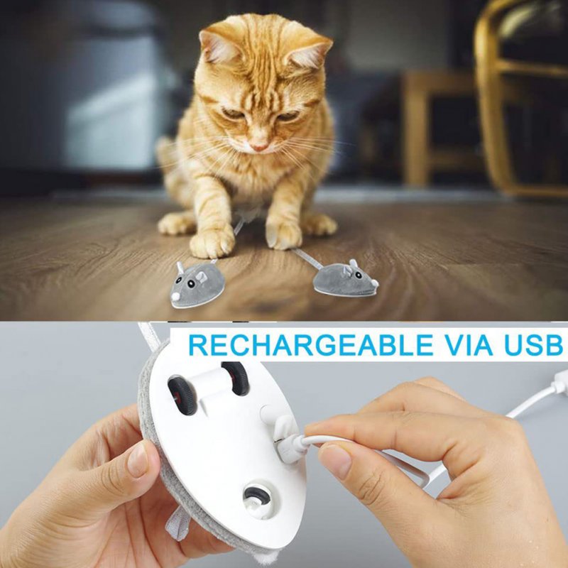 Pet Cat Plush Electronic Fake Mouse Toy With Feather Usb Rechargeable Interactive Cat Toys For Indoor Cats 