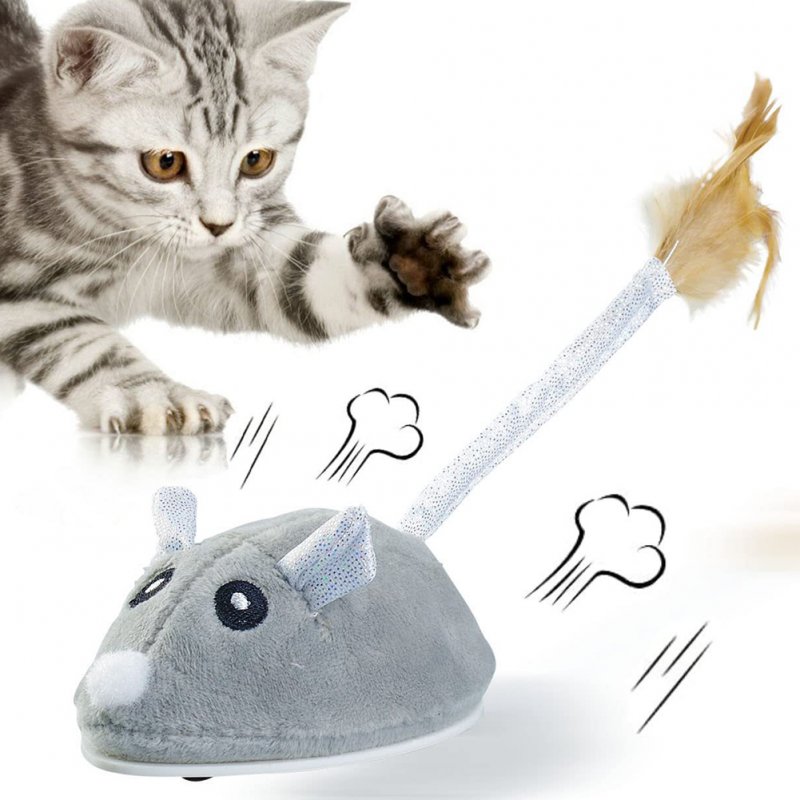 Pet Cat Plush Electronic Fake Mouse Toy With Feather Usb Rechargeable Interactive Cat Toys For Indoor Cats 