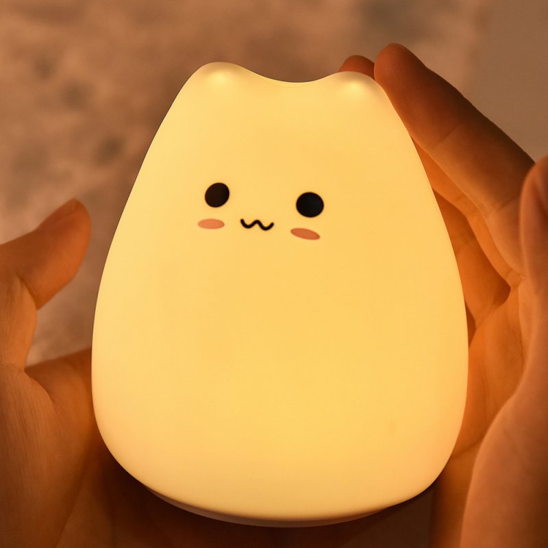LED Colorful Night Light Energy Saving Eye-Protection Colors Changing Cartoon Cat Bedroom Bedside Lamp (90 x 89 x 102mm) 