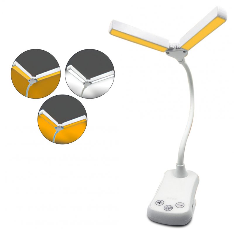 14LEDs Led Clip On Book Light Adjustable 3 Color Temperatures 8 Brightness USB Rechargeable Desk Lamp Perfect For Book Lovers White