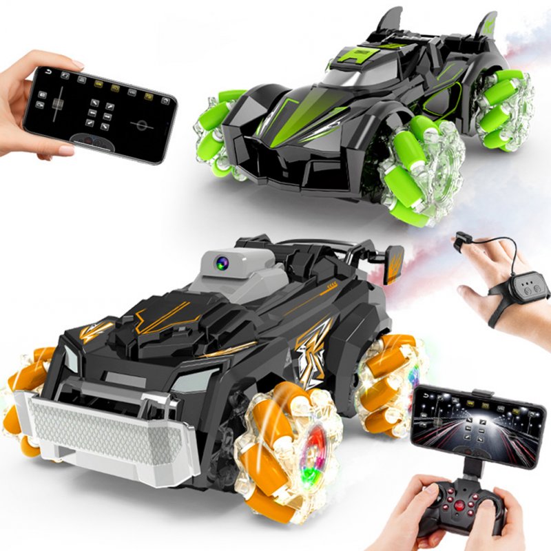 2.4ghz RC Stunt Car with Camera Multi-functional Rechargeable Drift Car with Music Spray 