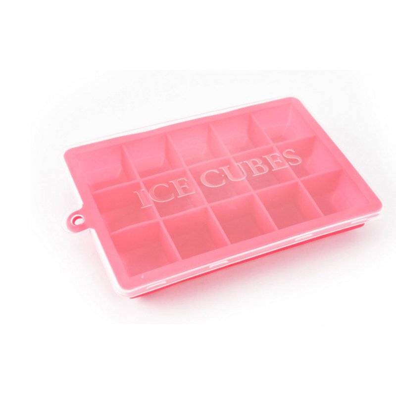 15-Hole Food Grade Silicone Ice Cube Mold Whisky Ice Tray with Lid Square-shape DIY Ice Mold Rose red