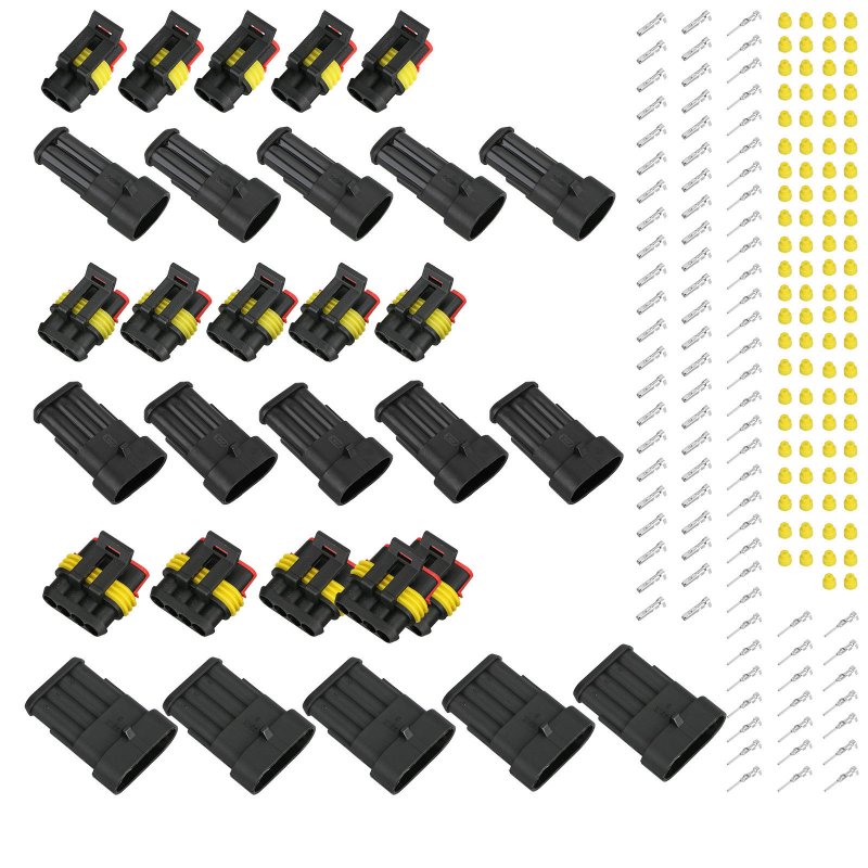 15 Kits Waterproof Electrical Wire Connector Plug 2/3/4 Pins Way Car Auto Sealed  black