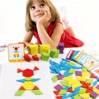 155 Pcs Wooden Pattern Blocks Geometric Shape Puzzles Creative Multicolored Tangrams Educational Toys For Kids 1 set