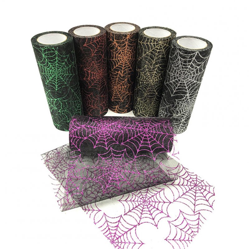 15CM*10Yards Organza Tulle Roll with Spider Web Pattern for Halloween Party Decoratioin Black+green