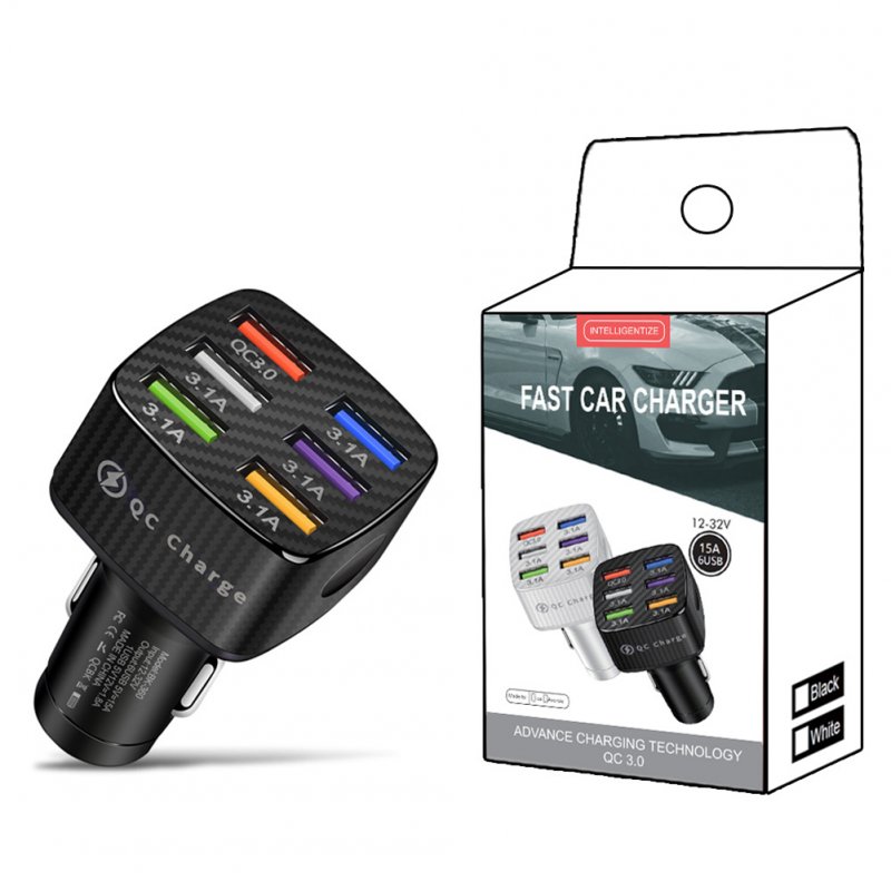 15a Portable Luminous Car  Charger Built-in Overcurrent Protection Fast Charging 6usb Qc3.0 5v9v12v Car Interior Accessories Car Goods black