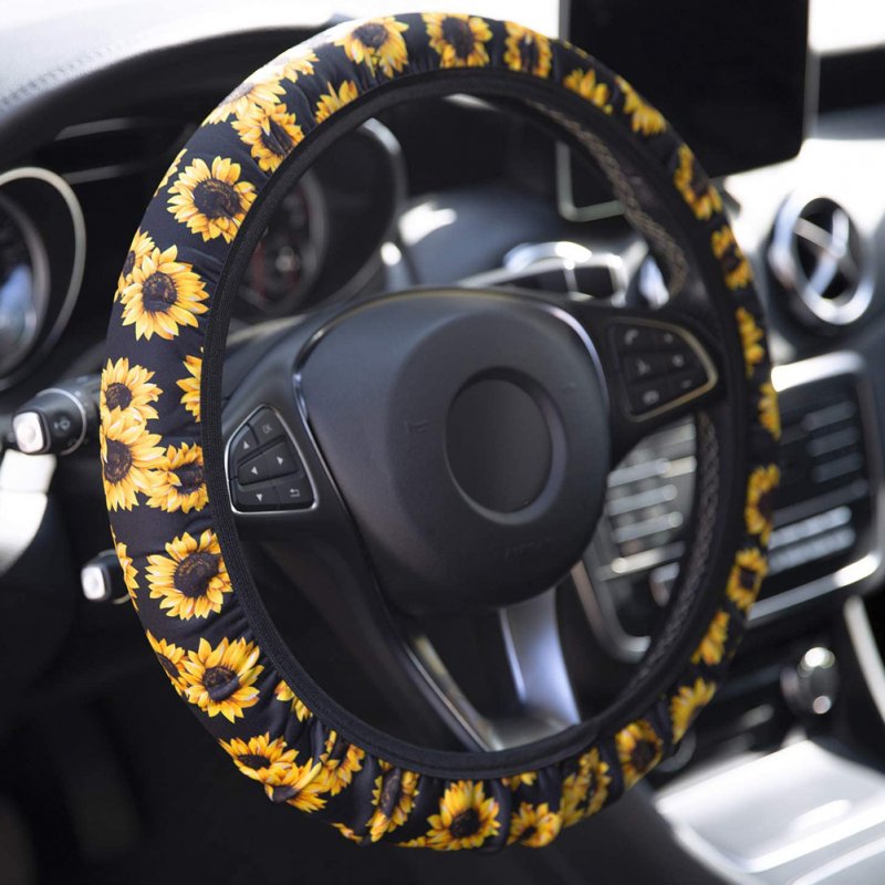 15inch Car Steering Wheel Cover PU Leather Sunflower Universal Car Accessory for Women