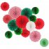 15pcs Colourful Paper Fans Set with Pompoms Honeycomb Balls Hanging Ornaments for Christmas Party Decoration