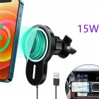15w Sturdy Magnetic  Wireless  Car  Charger With Vent Phone Mount Convenient Charging Tool Compatible For Iphone 12 12pro 12pro Max 12 Mini black