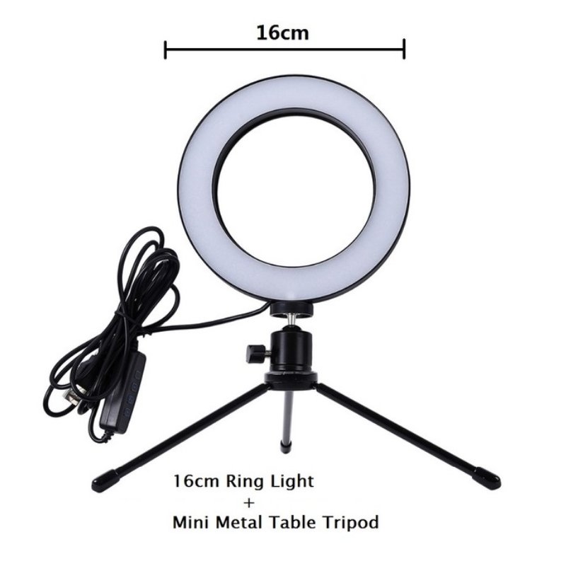 16/26cm Dimmable LED Studio Camera Ring Light Phone Video Light Lamp Selfie Stick Ring Table Fill Light 16CM single lamp + tripod
