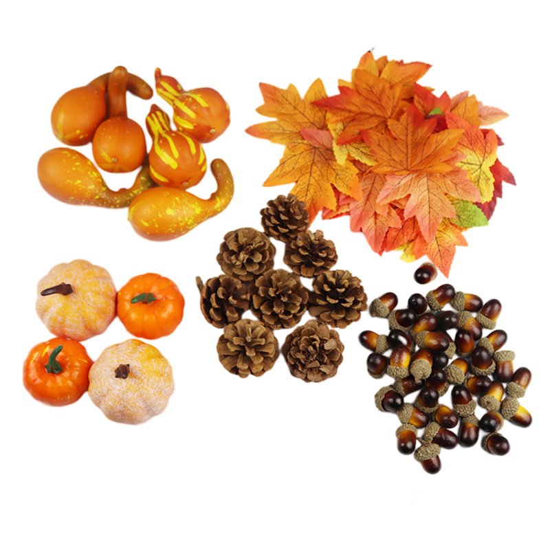 166 Pcs Mini Fake Artificial Pumpkins Set Realistic Maple Leaves Pine Cones Acorns Pumpkins For Halloween Thanksgiving Decor set