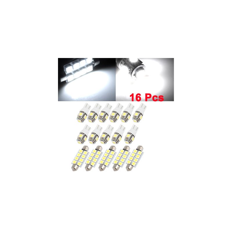 16Pcs White LED(5x41mm-8-5050 + 11xT10-5-5050) Dome Map Door Step Trunk Light Interior Package Kit for Ford Expedition