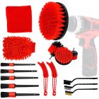 16pcs Plastic Car Electric Brush Car Detail Brush Cleaning Brush Set Car Cleaning Tool Red