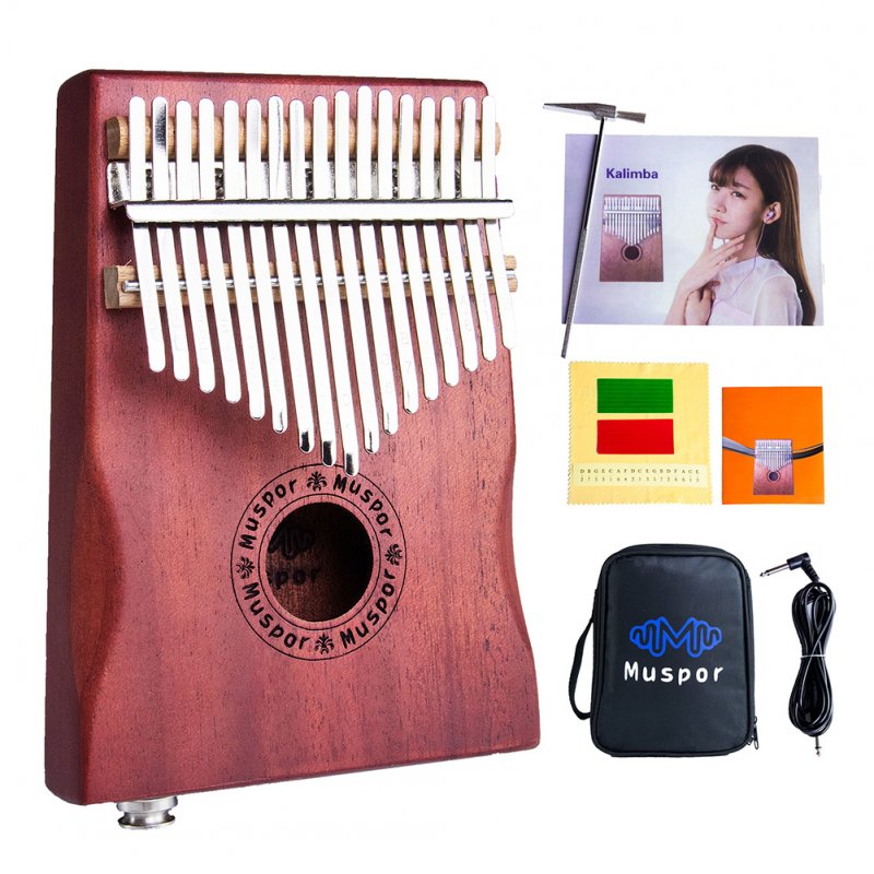17-Key EQ Kalimba Mahogany Professional Electric Finger Thumb Piano With Bag and Audio Cable Wood color